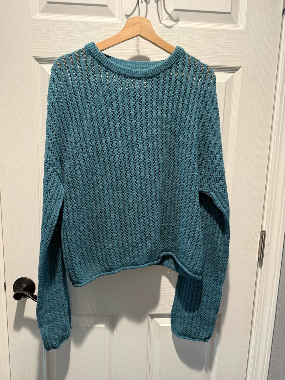 BDG Teal Open-Weave Crewneck Sweater - Picture 2 of 2